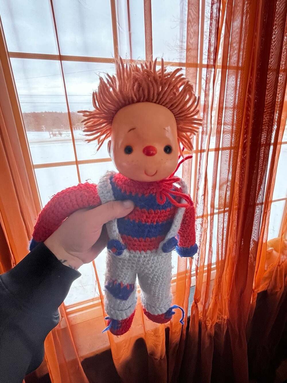 Vintage Handcrafted Raggedy Andy Crocheted Doll with Vinyl Face - Hong Kong - Picture 2 of 5